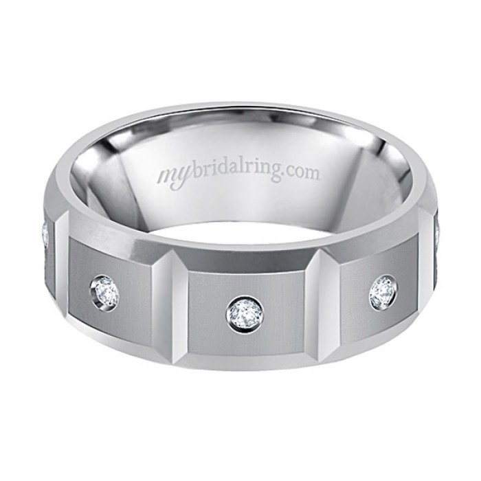14K White Gold Swiss Cut Diamond Wedding Band - Mybridalring